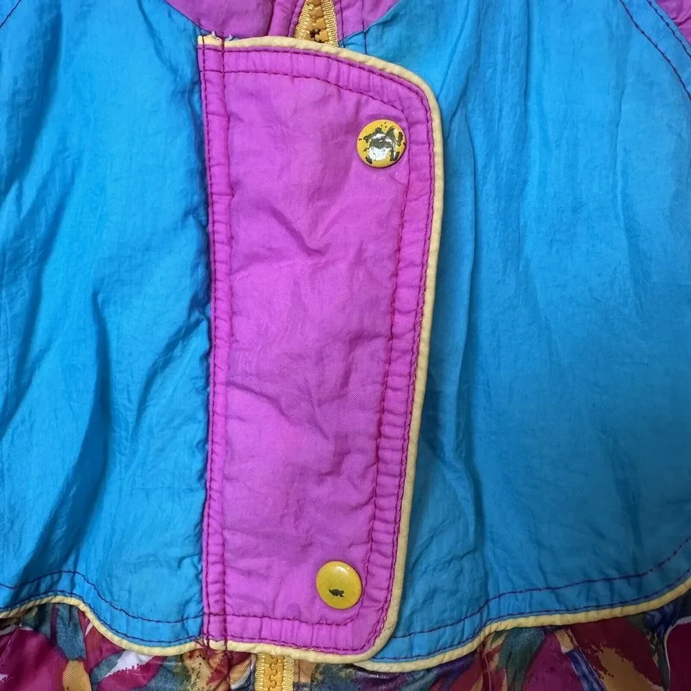 Vintage Kids Puffer Jacket Pink Teal Colorblock Retro 80s 90s Bomber Coat‎